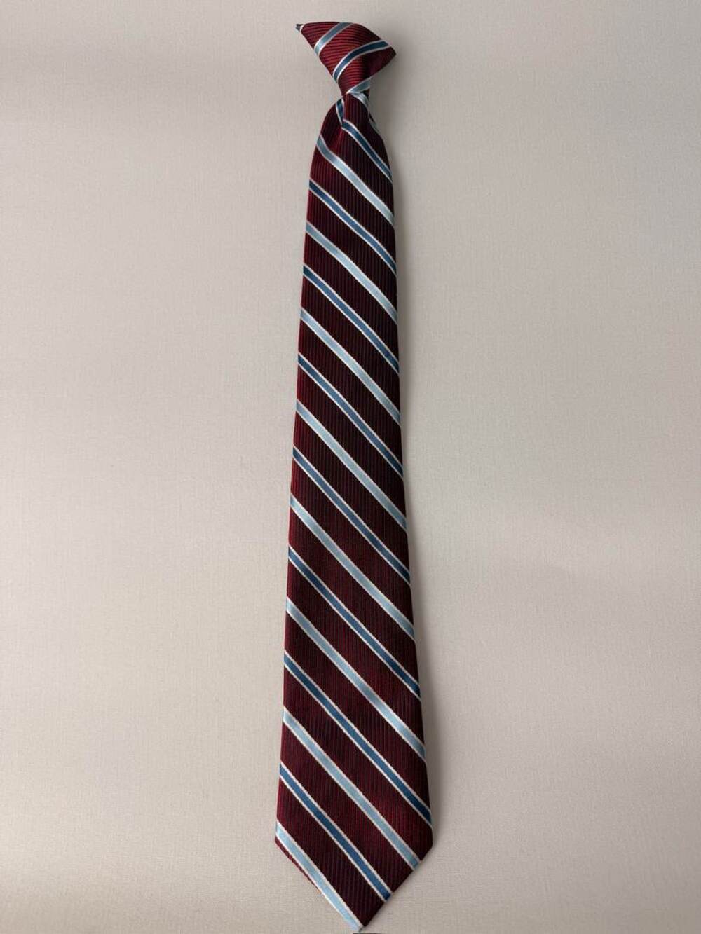 Boy's clip-on Burgundy Striped Silk Necktie